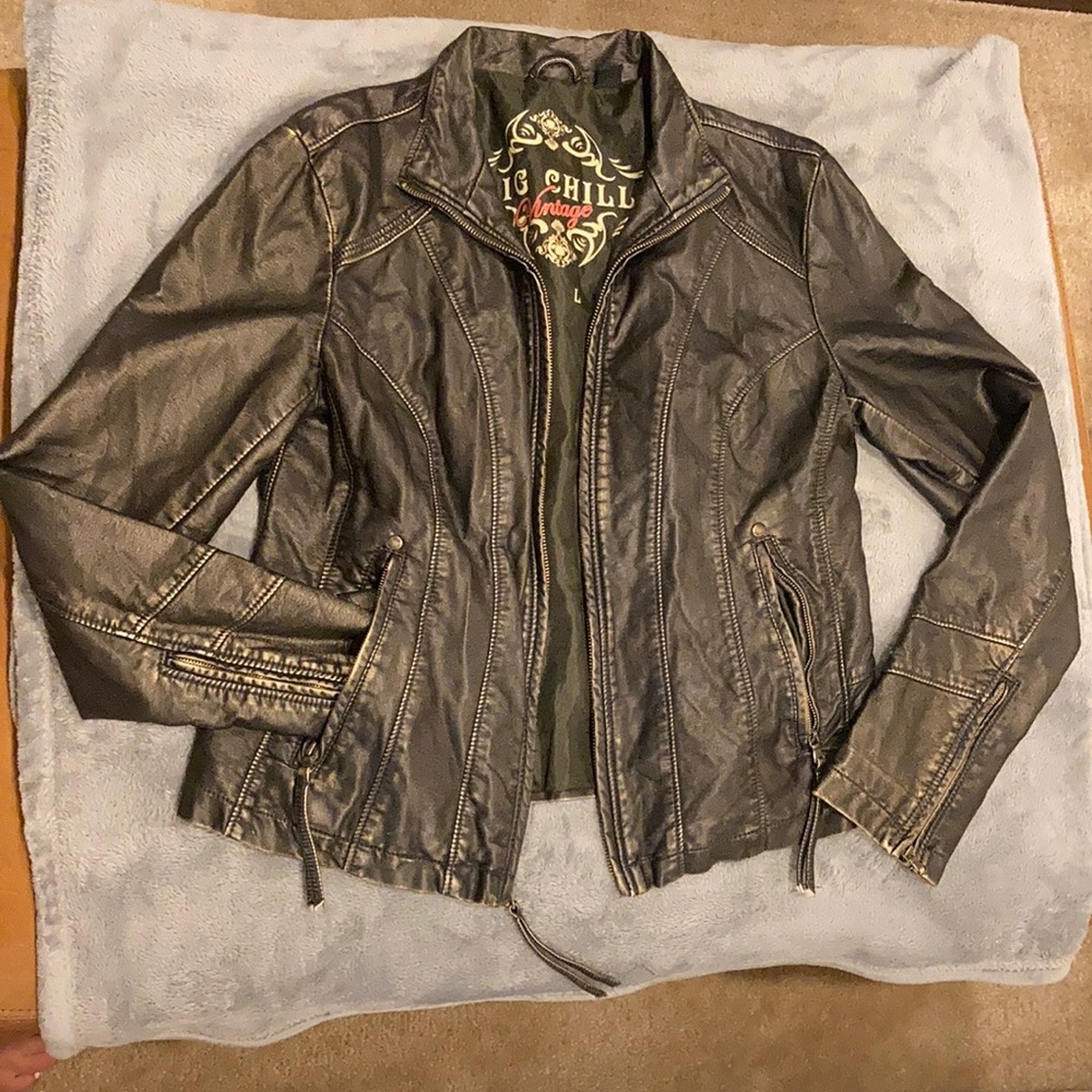 Black distressed faux leather jacket